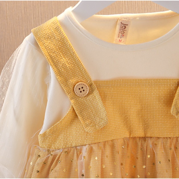 Dress tutu dress lengan panjang anak perempuan 2 KANCING ROK POLKADOT EMAS