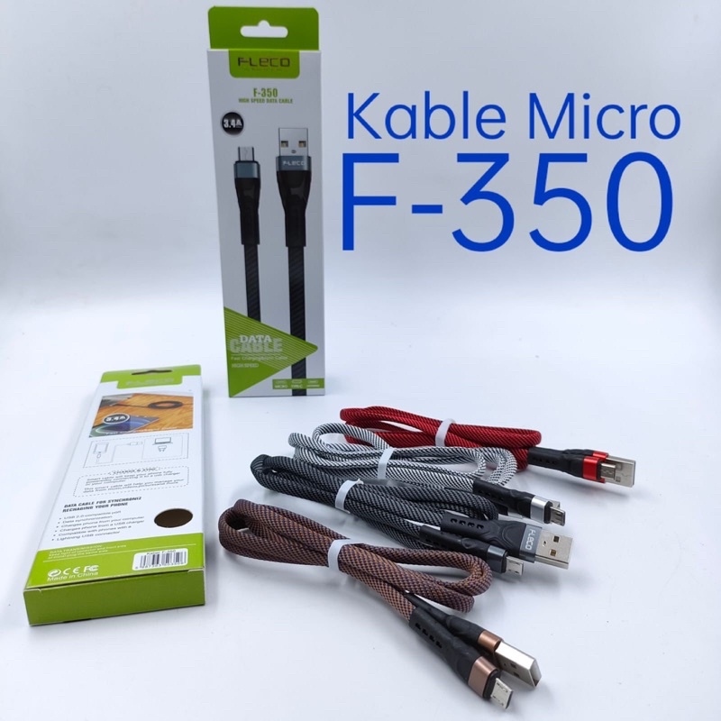 GROSIR KABEL DATA FLECO F350 ORIGINAL 3.4A MICRO TYPE C IPH MATERIAL BAHAN TERBAIK