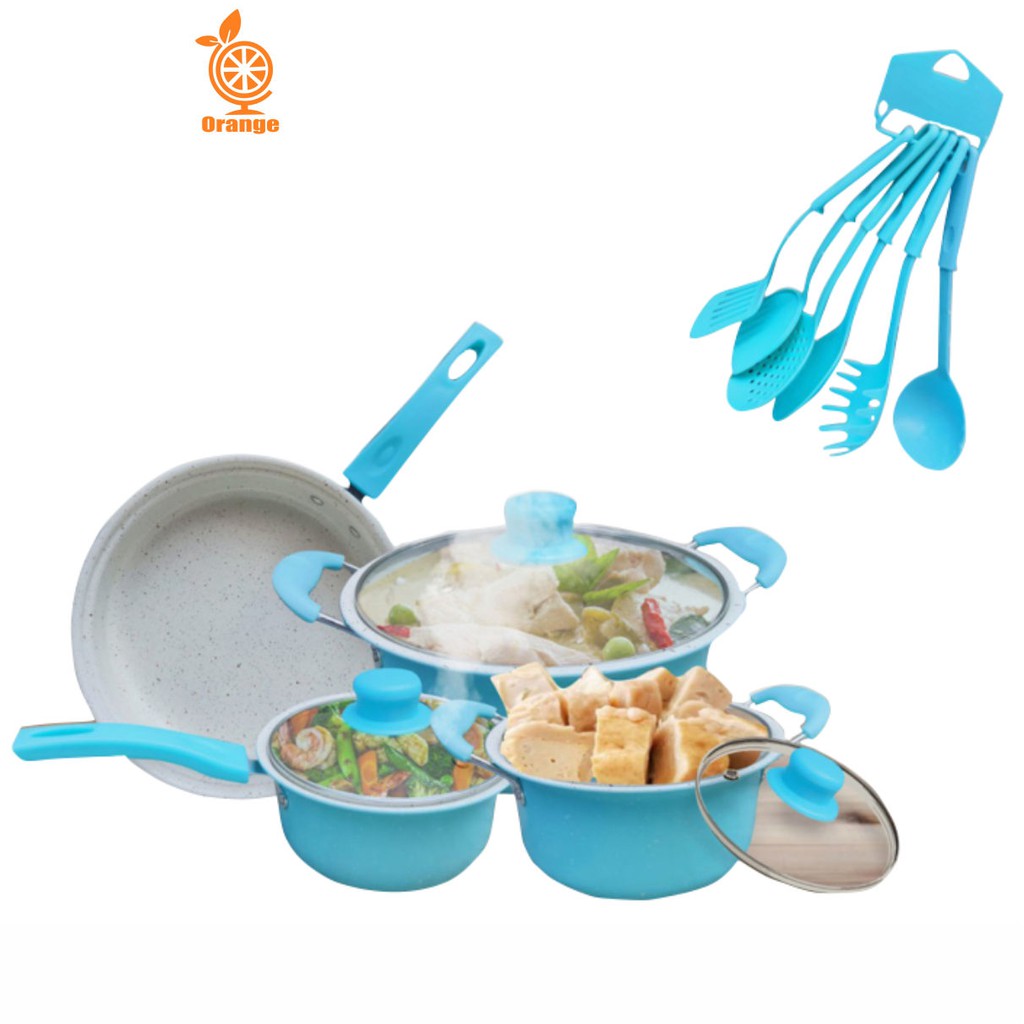 Teflon Panci Set Warna Cookware Set Frypan Saucepan Milkpot Free Spatula 6Pcs TG-2 -Panci Set Worldhome66