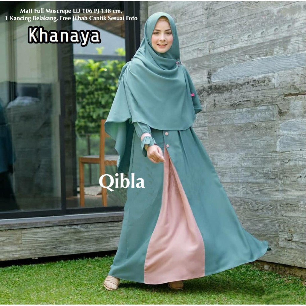 KHANAYA - Baju Gamis Syari Set Hijab Jilbab Pakaian Dress Pesta Wanita Muslimah Ori by QIBLA ( COD )