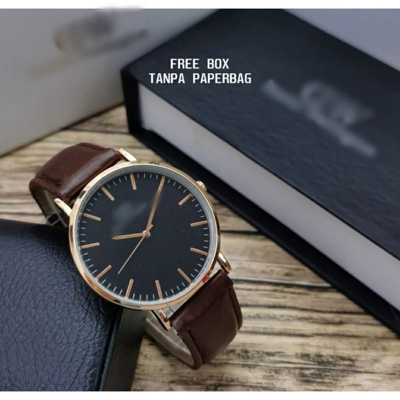 JAM TANGAN PRIA WD KULIT PREMIUM KUALITI FREE BOX DAN PAPERBAGS DIAMETER 4.2CM||JAMTANGAN FASHION PRIA-NEW C,TUA ROSE