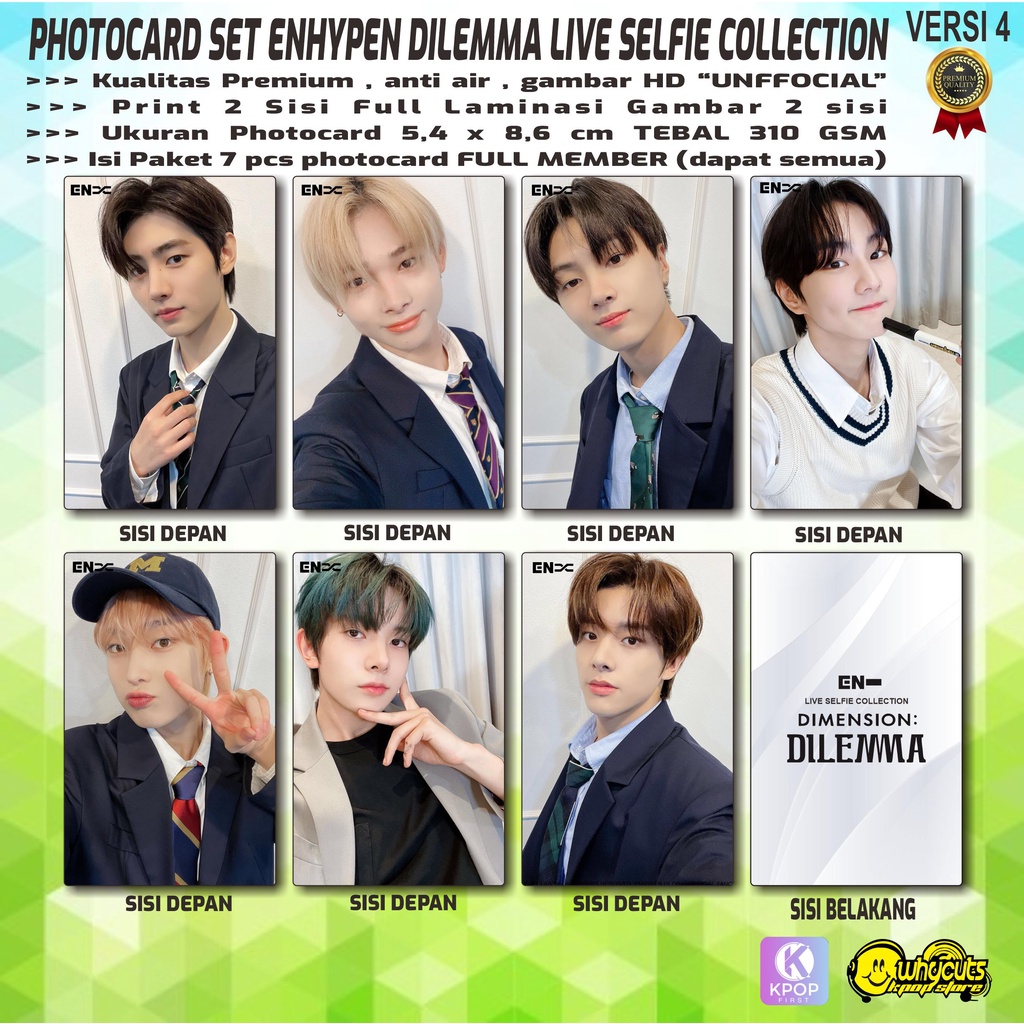 PHOTOCARD FULL SET PREMIUM ENHYPEN DILEMMA LIVE PHOTO SELFIE COLLECTION // FULL PRINT 2 SISI LAMINASI GLOSSY ISI 7 PCS