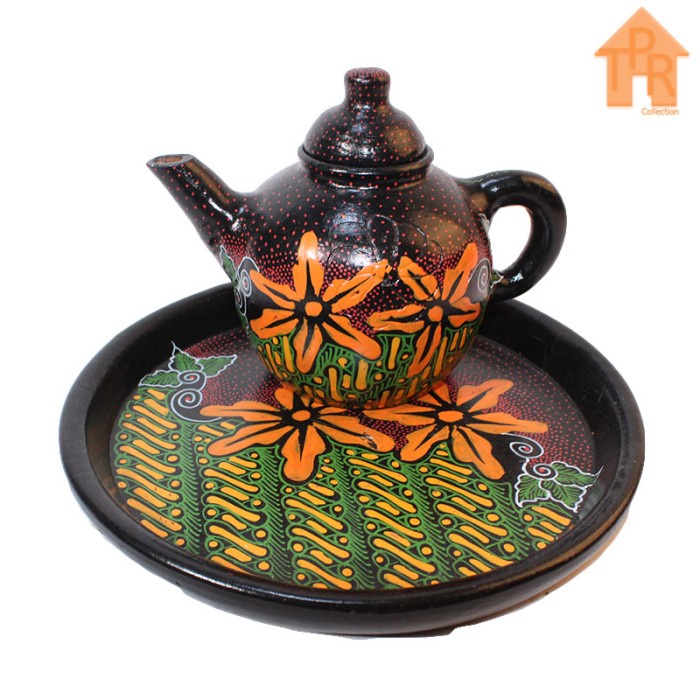 Gerabah Tea Set Premium - Poci Batik Tulis - Motif Dot O