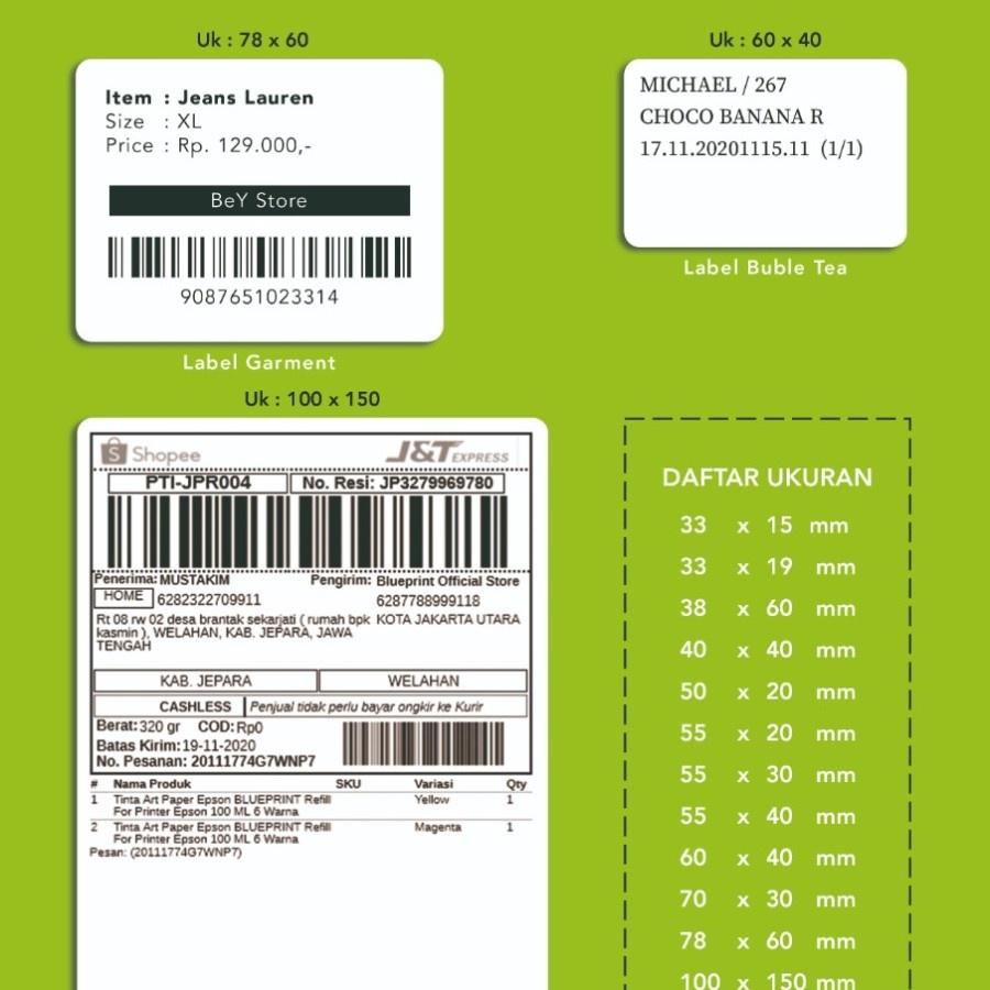 BP-TD110 Printer Barcode Thermal / Label Resi A6 BLUEPRINT TD110 USB