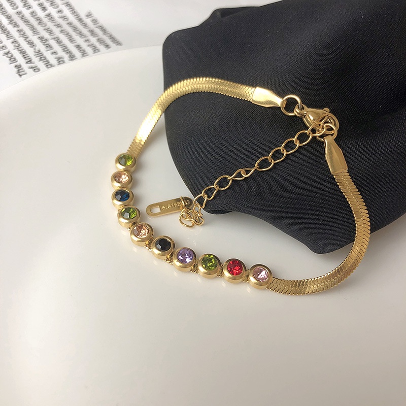 Gelang Tulang Ular Zirkon Kristal Warna-Warni Fashion Versi Korea