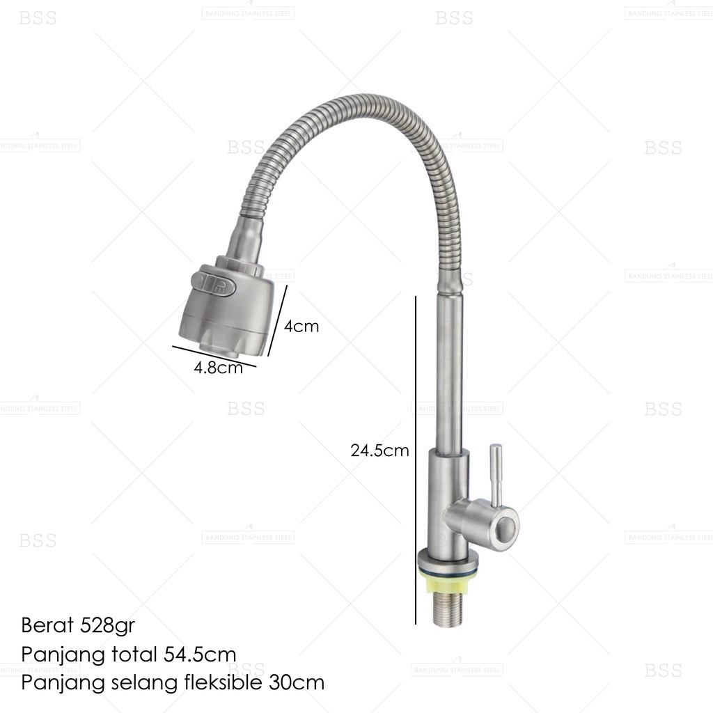 Kran Angsa Flexible 2 Pilihan Switch Cuci Piring Kran Sink Kran Air tembok stainless