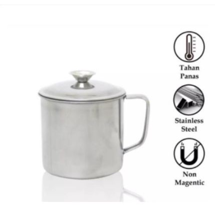 [ OBJ ] Gelas Mug Cangkir Stainless 8cm Plus Tutup