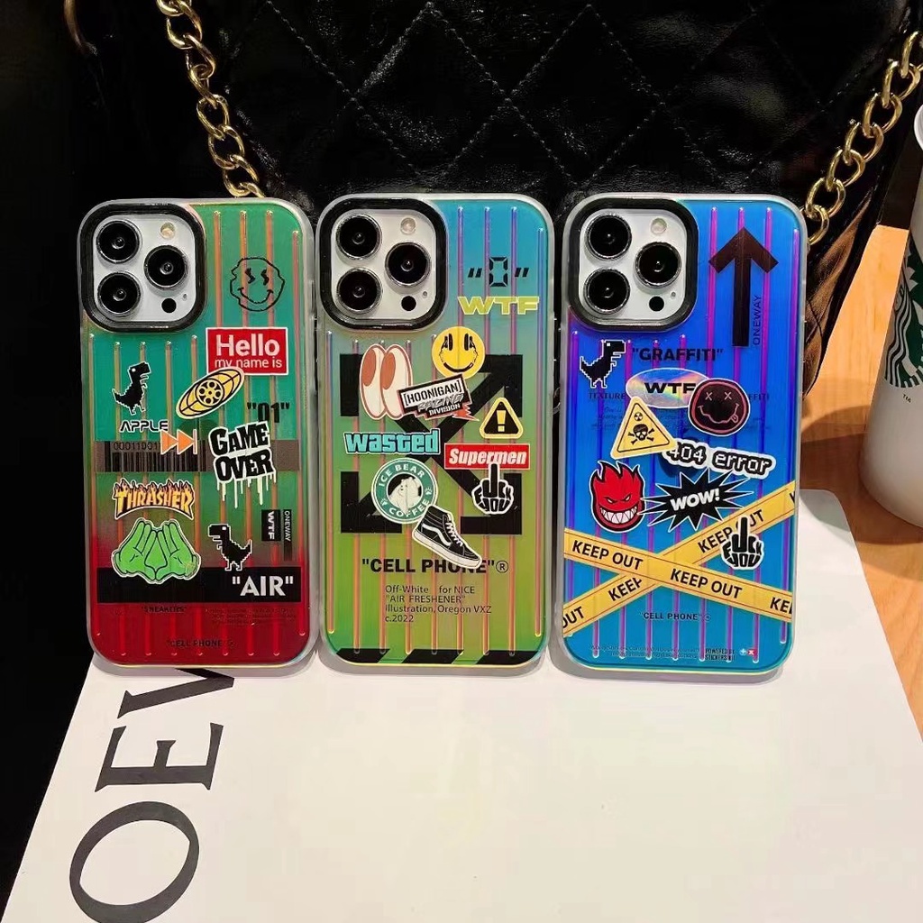 LASER TIDE BRAND PERSONALITY LABEL MOBILE PHONE CASE FOR CASE IPHONE 11 12 13 14 PRO MAX 14MAX XR X XS MAX HIGH-END CREATIVE ANTI-FALL HARD CASE