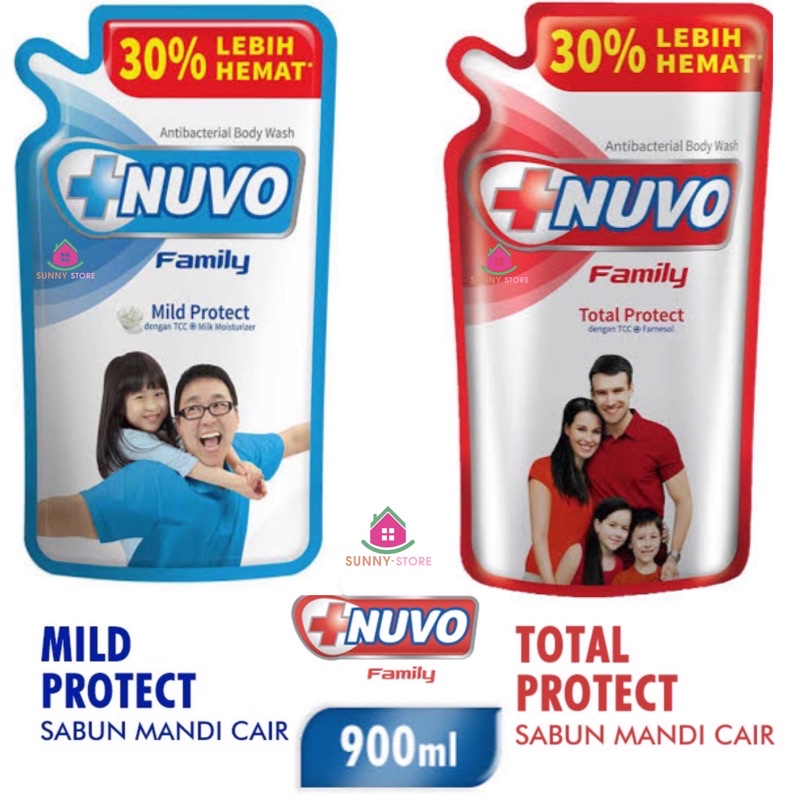 NUVO FAMILY Sabun Mandi Cair Pouch Liquid Bodywash Total Protect Mild Care Classic Red, Energizing, 