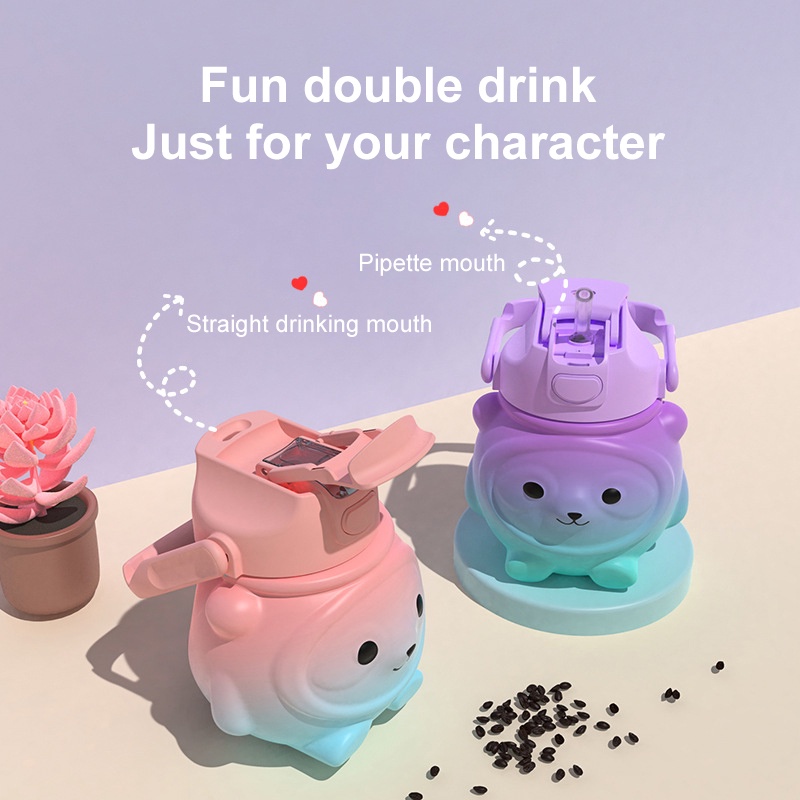 ღ 4 Warna Plastik Musim Panas Perut Pot Jerami Cangkir Anak-anak Botol Air Besar Kapasitas Air Olahraga Kaca dengan 3d Stiker wanita Kreatif Hadiah Cup 1000Ml