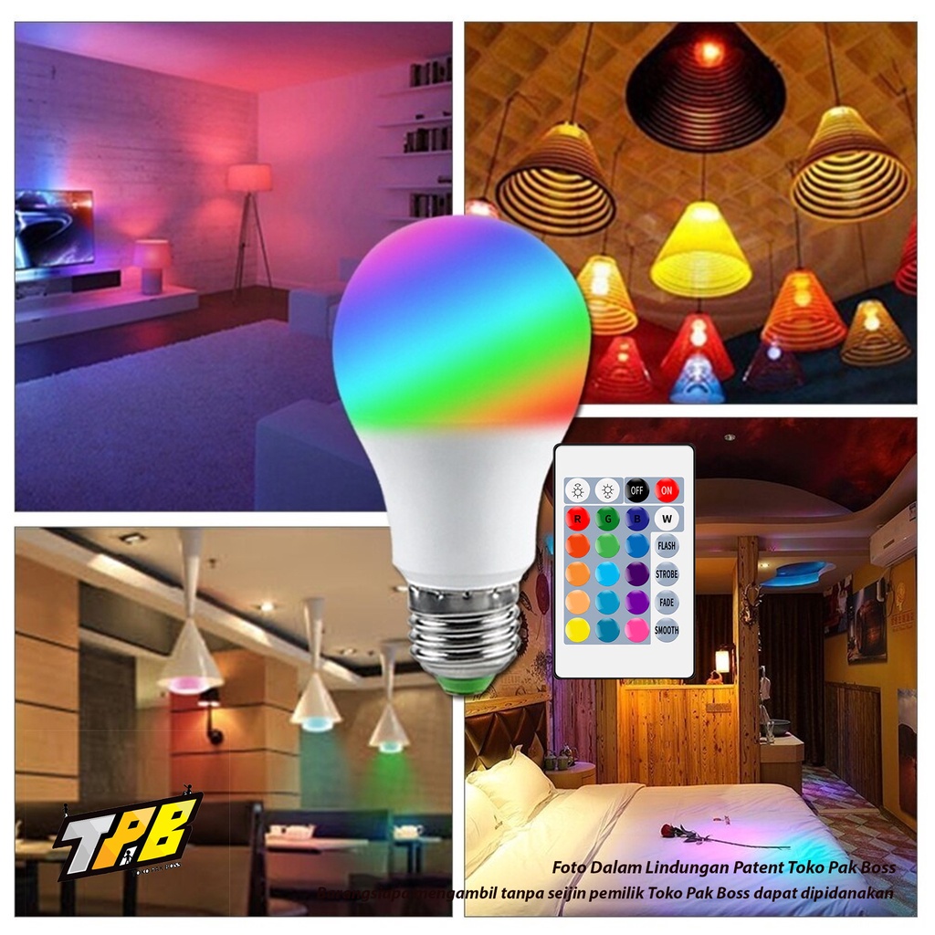 Lampu LED 7w RGB Berubah Warna Free Remot Control Warna Warni 16 Multi Color Bohlam Tidur Hias 7Watt Kelap Klip Tumbler Disco Strobo Disko Dekorasi Biasa Remote Kontrol Original Bisa Ganti Warna Bahan ABS anti pecahTermurah Berkualitas Kurnia Group