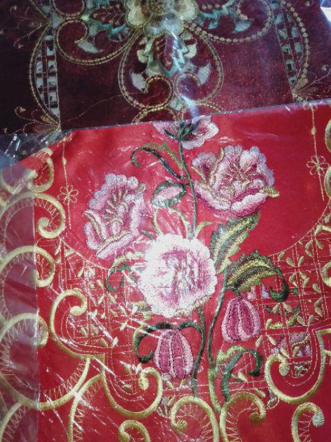 Taplak Meja Tamu Bordir Import Premium Bunga Sepatu Merah Oval 40x100cm