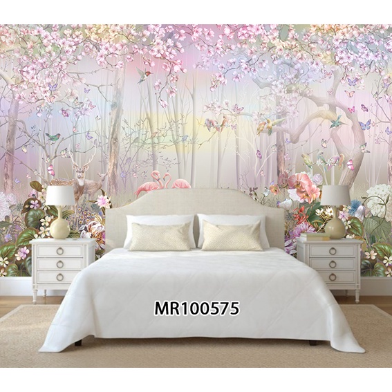 WALLPAPER DINDING MURAL PHOTOWALL DINDING MOTIF POHON BUNGA SAKURA PINK NATURAL