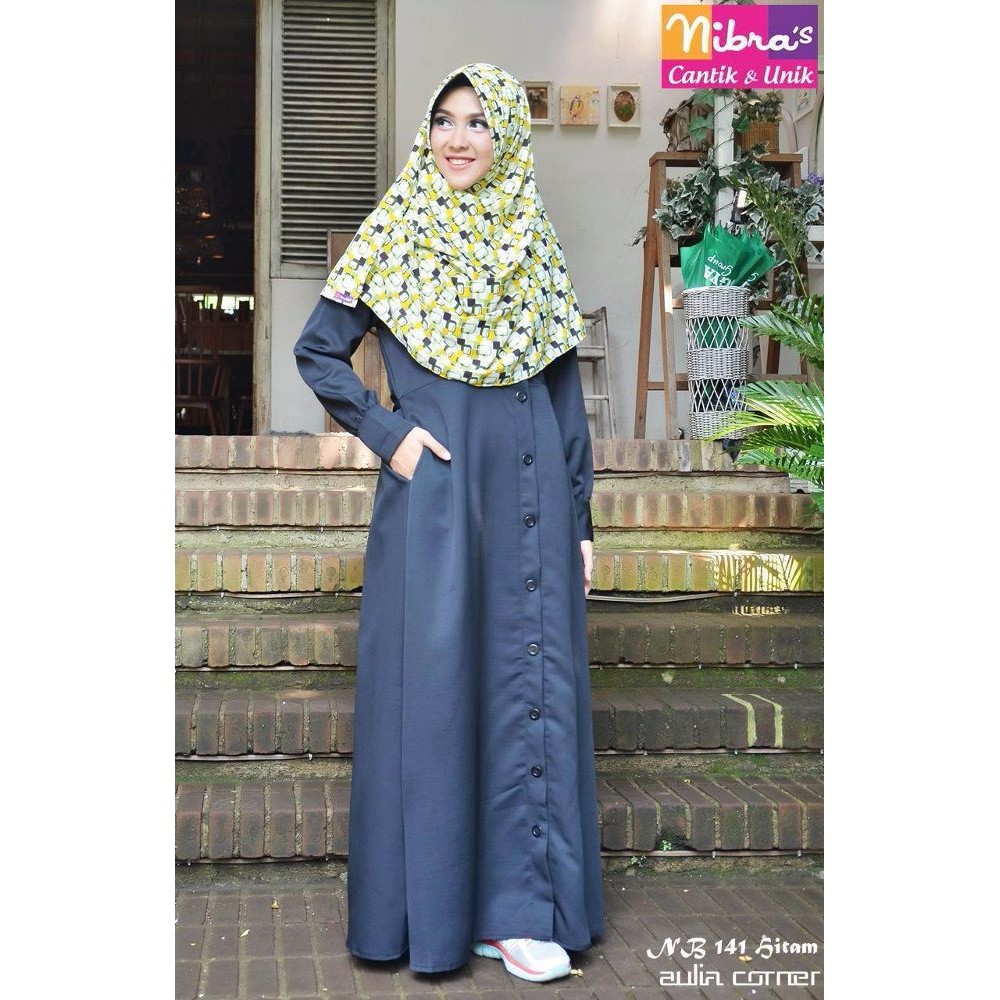 TERLARIS Gamis Syari Terbaru Nibras NB 141 Hitam ORIGINAL Model Gamis