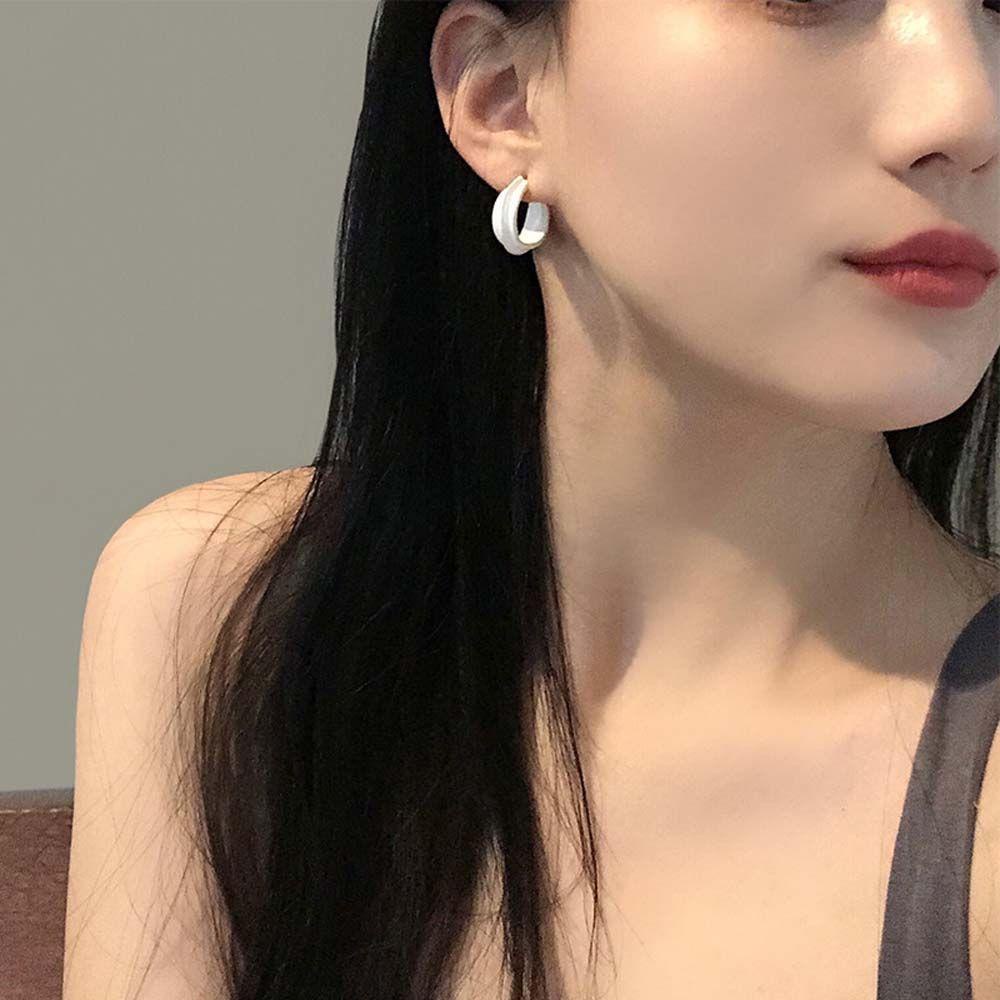 Mxbeauty Anting Hoop Geometris Warna Putih Gaya Korea Untuk Wanita