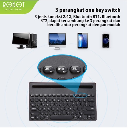 Robot KB10 Multi-Device Bluetooth &amp; Wireless Keyboard 3 Device Connect