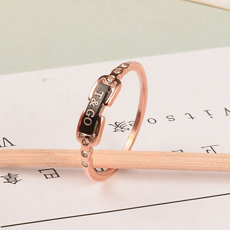 Cincin Berlian Rose Gold 18k | Cincin Ladies Desain Huruf | Perhiasan Stainless Steel Anti Air Tidak Luntur Tidak Alergi