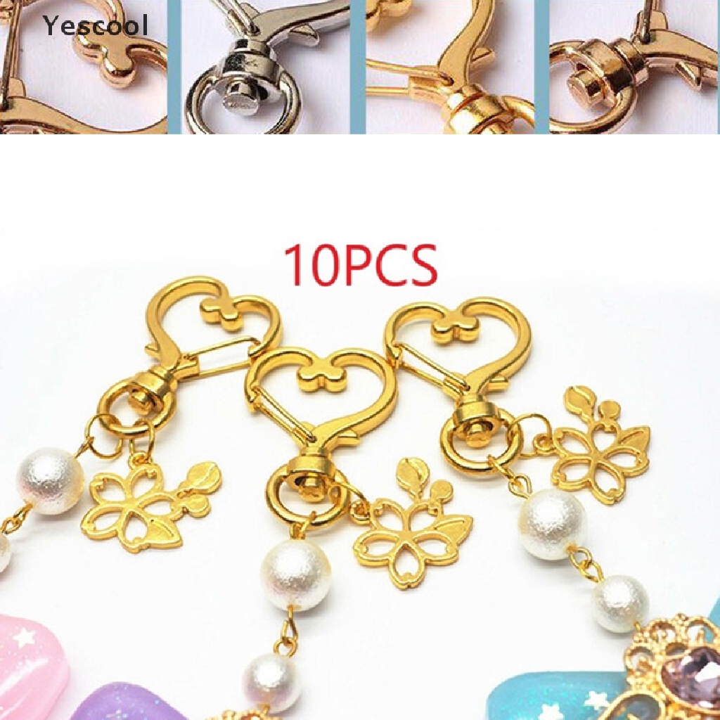Yescool 10pcs Gantungan Kunci Bentuk Hati Desain Hollow DIY
