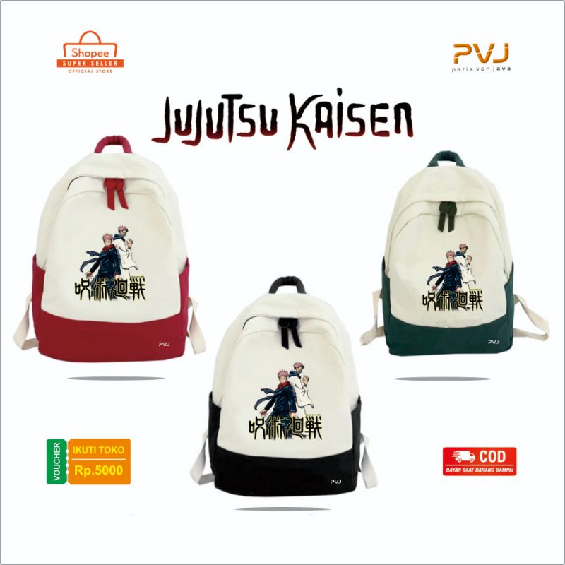 TERBARU Tas Ransel Anime Jujutsu Kaisen Kanji Logo Itadori Yuji Satoru Gojo Premium