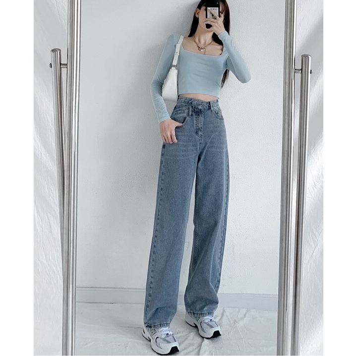 New Korean Style High Waist Jeans/Kasual Jeans Wanita /Straight Loose Celana Jins