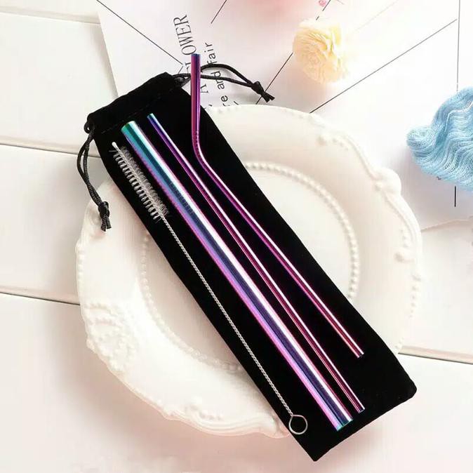 Super Sedotan Stainless/Stainless Straw Set 5Pcs Rainbow Sale