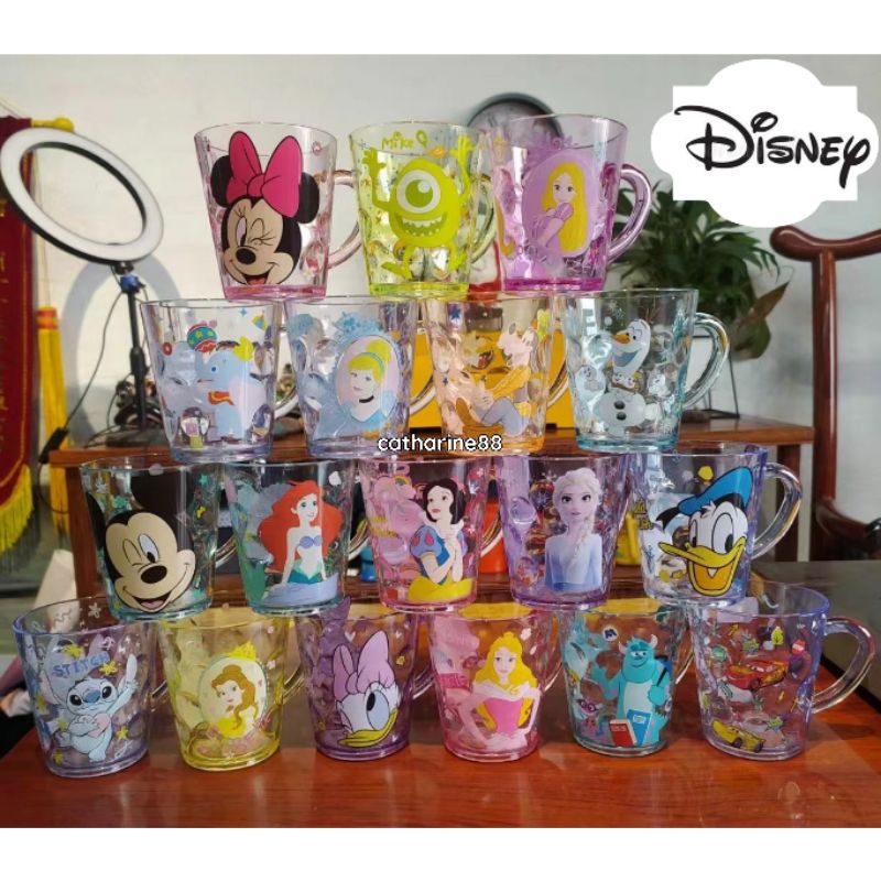 Gelas Disney Mickey Minnie Rapunzel Aurora Ariel Mermaid Donald Olaf Frozen Anna Elsa Cars