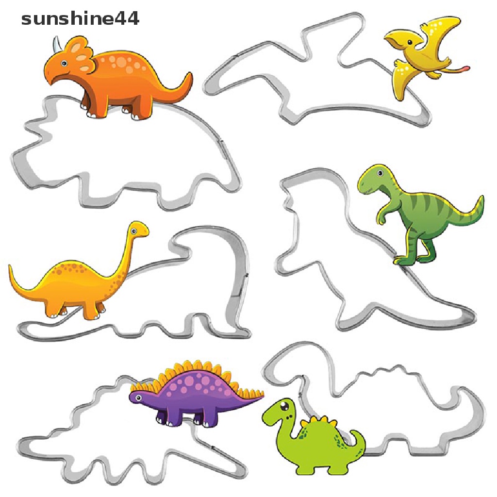 Sunshine 6pcs Cetakan cutter stainless steel Bentuk Dinosaurus Untuk Dekorasi Kue / Biskuit