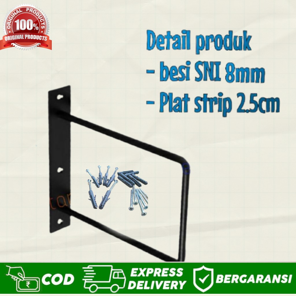 Rak Siku Full Besi Rak Siku Besi Ambalan Papan Kayu Rak Besi Dinding Rak Siku Serbaguna