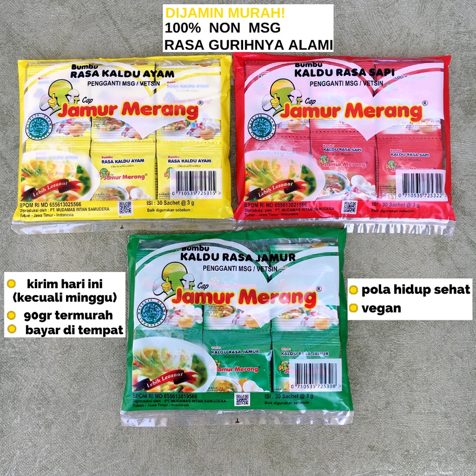 Kaldu jamur merang alami 90 gram non msg rasa SAPI,AYAM,JAMUR