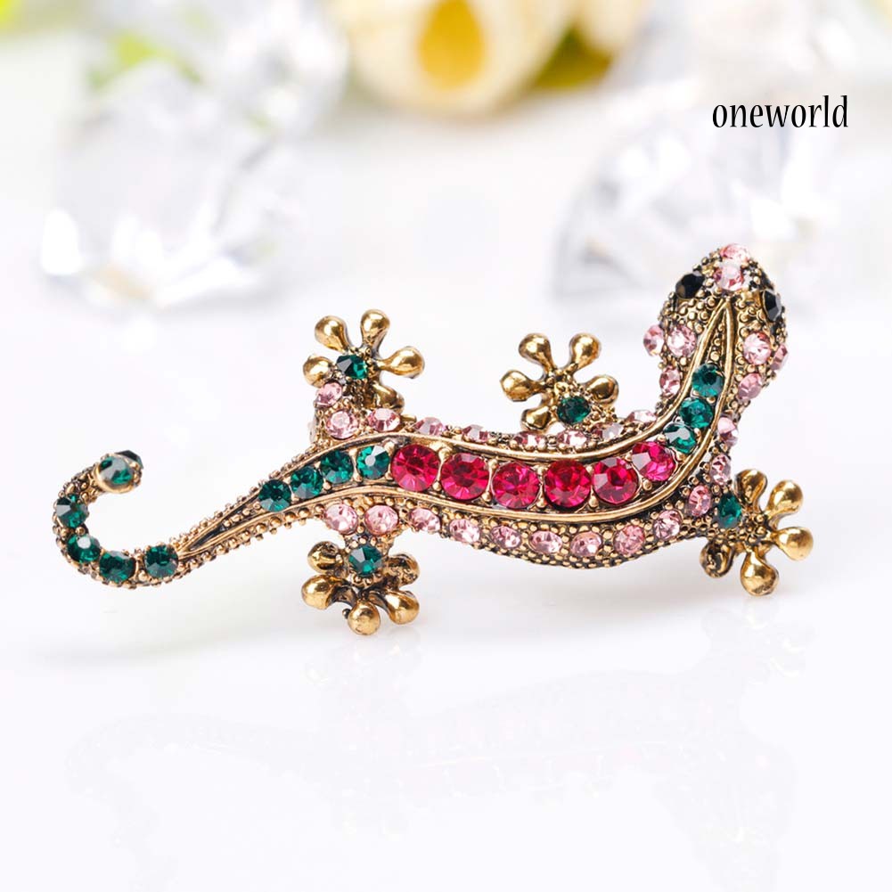 OW@ Unisex Rhinestone Lizard Gecko Animal Creeper Brooch Pin Corsage Jewelry Gift