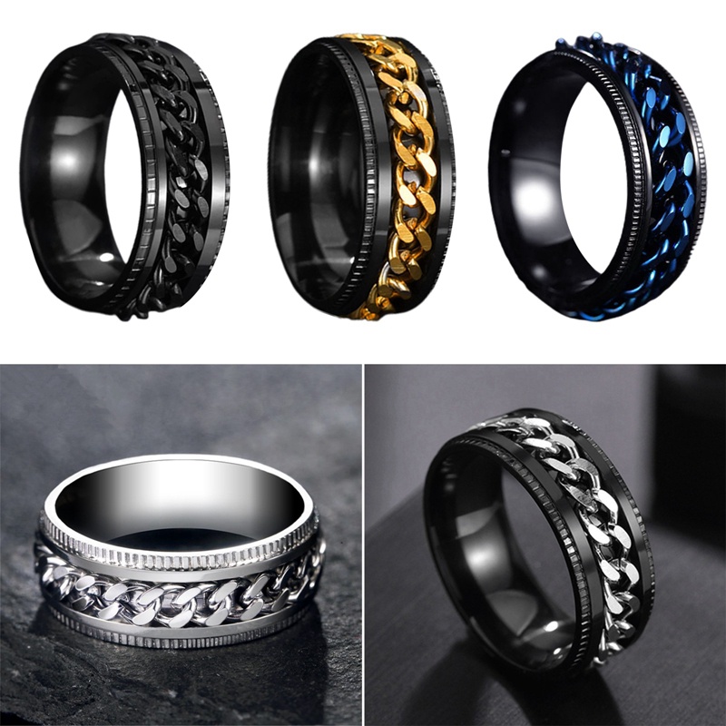 Cincin Fidget Spinner Bahan Stainless Steel Warna Biru / Hitam / Emas / Silver Untuk Pereda Stress