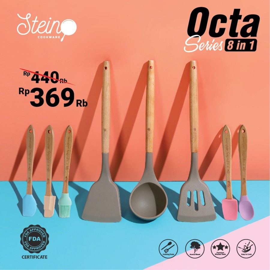 Stein Octa Series 8in1 Spatula Sutil Set Tahan Panas Steincookware