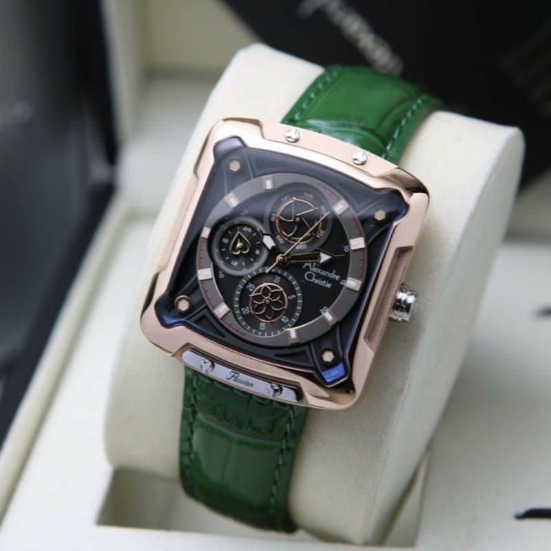 Jam Tangan Wanita Alexandre Christie AC 3030 Wanita / AC3030 BF Rose Gold / Green Original