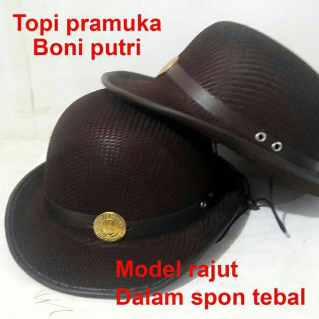 Topi pramuka putri boni motif rajut model polwan