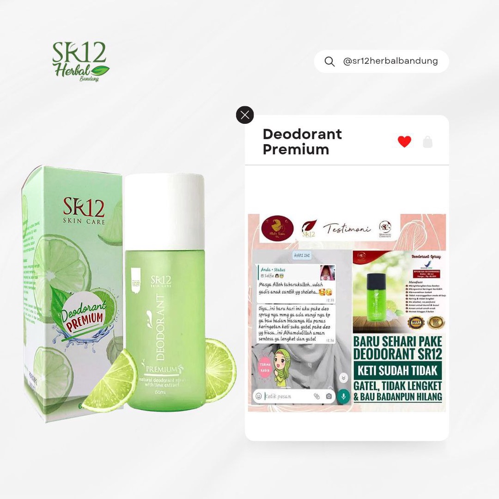 SR12 Deodorant Spray 60ml Penghilang Bau Badan Keringat Non Alkohol Antiperspirant Mencerahkan Kulit Ketiak