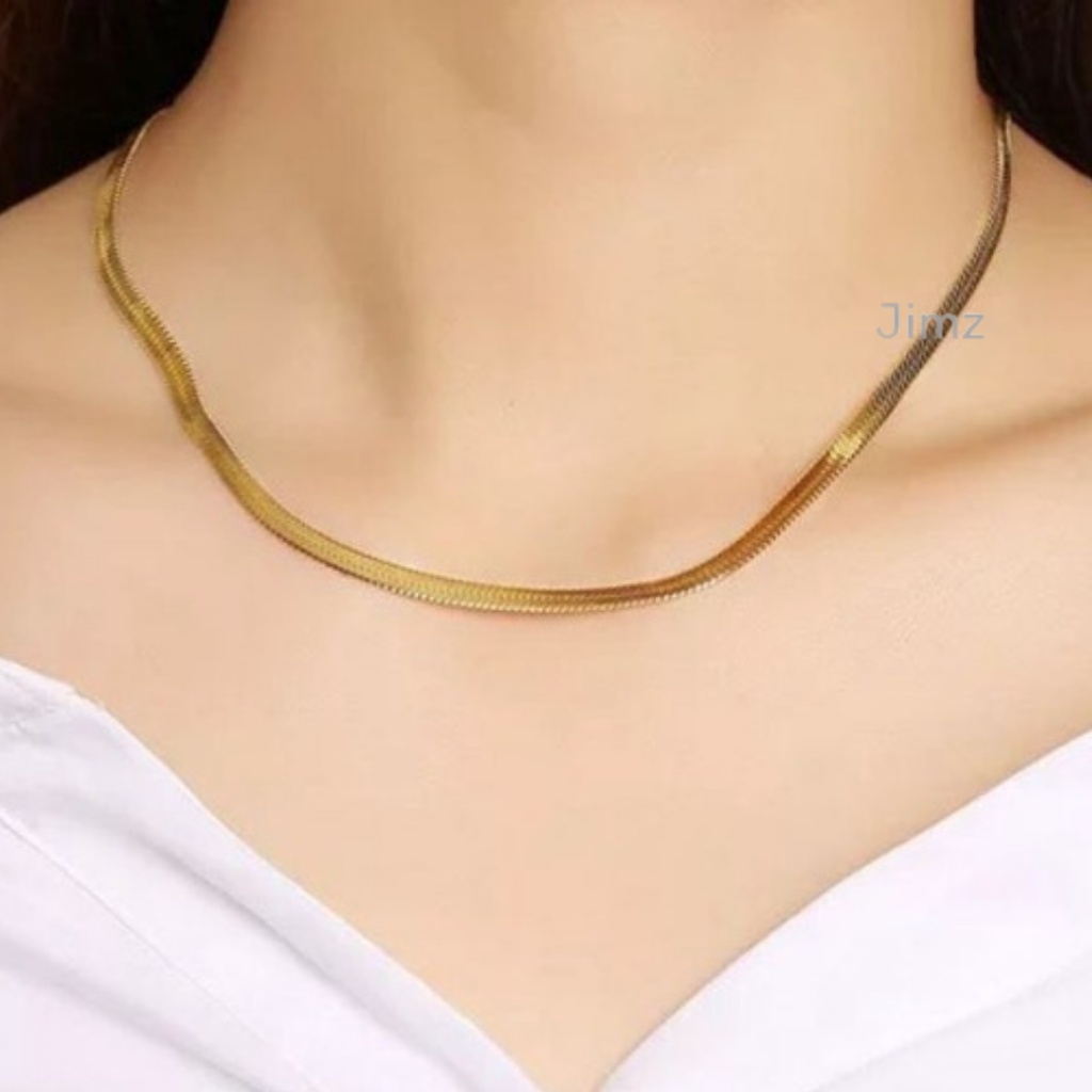 Kalung Titanium Gepeng Pria Wanita Anti Karat