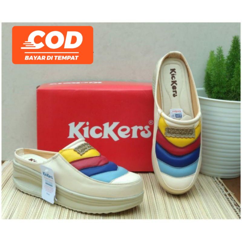 Sepatu sandal wedges kickers motif rainbow