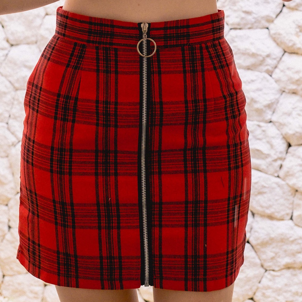 [SS] Pluffyschoice Grace Tartan Skirt Rok Wanita-RED