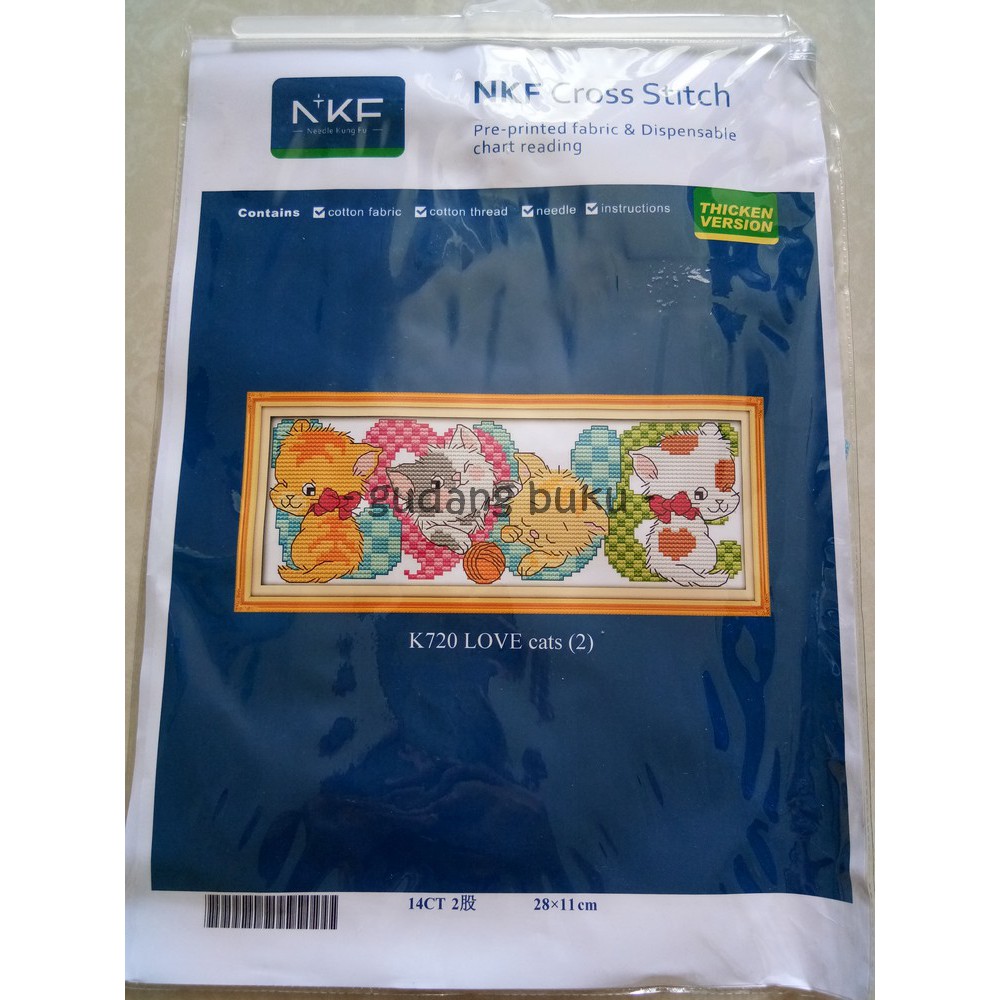 SALE - Paket Kristik Kucing / Cross Stitch Pola di Kain - K720 Love Cats