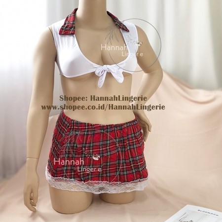 Cosplay Student L XL XXL Baju Tidur Seksi Kostum Murid Sekolah Ukuran Besar Big Size Costume Siswa Hot Merah Putih 776