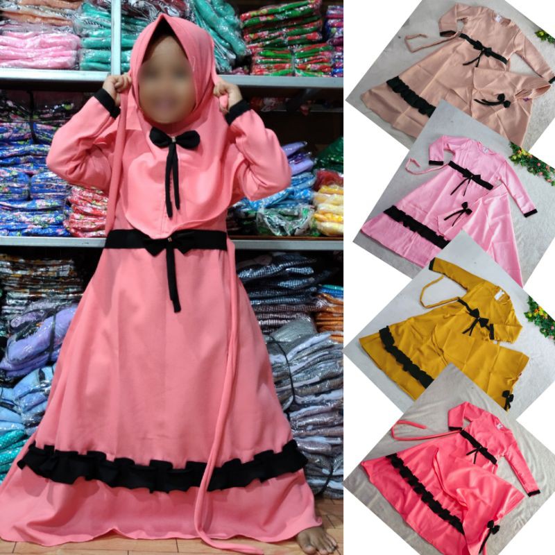 Gamis Anak panjang 85 cm 4 5 tahun gamis anak cewek moscrepe plus jilbab salem