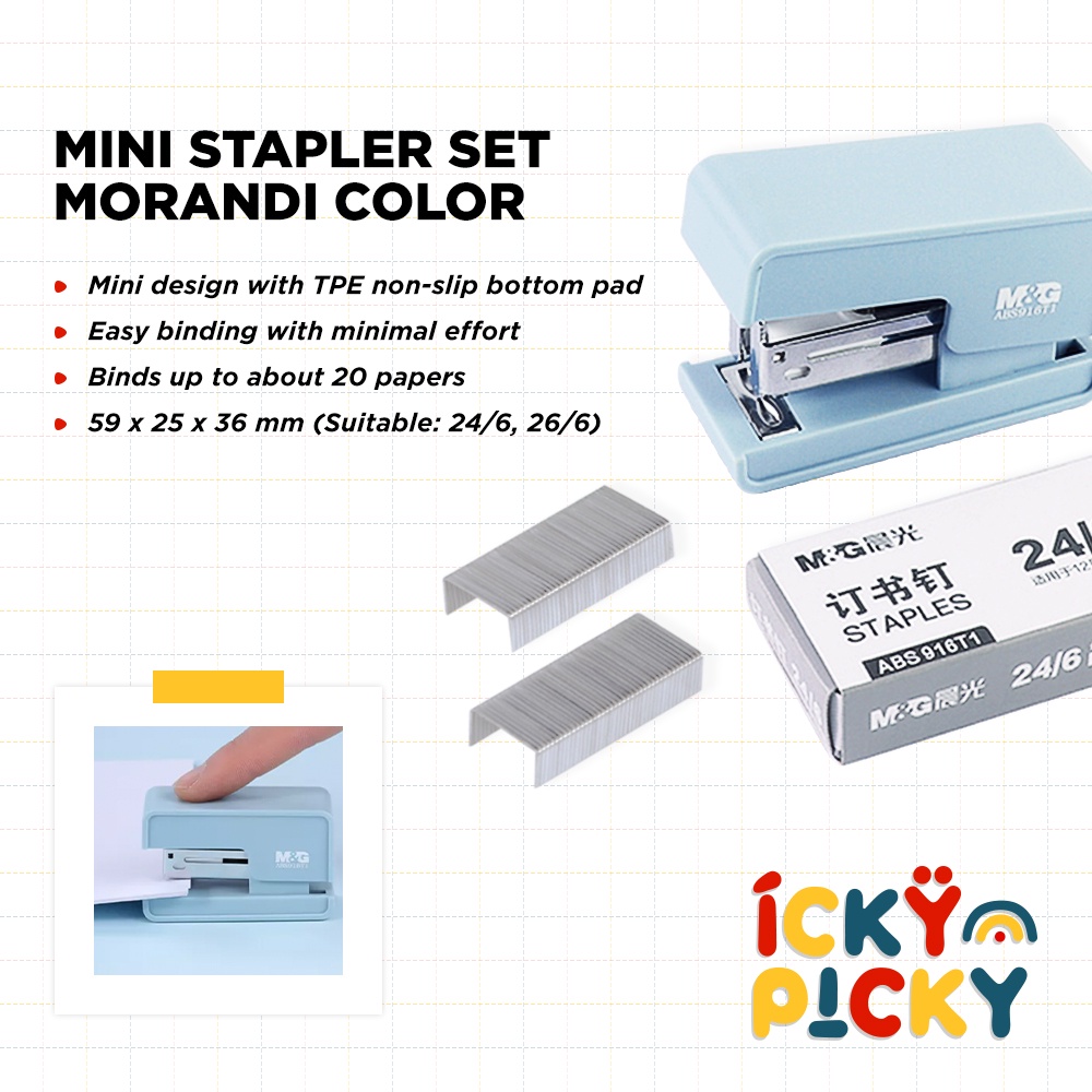 

[ickypicky] M&G Hekter / Jepretan Portabel Kecil Set (+ Isi Ulang / Refill) ± 20 Lembar | Mini Stapler Set Morandi Color