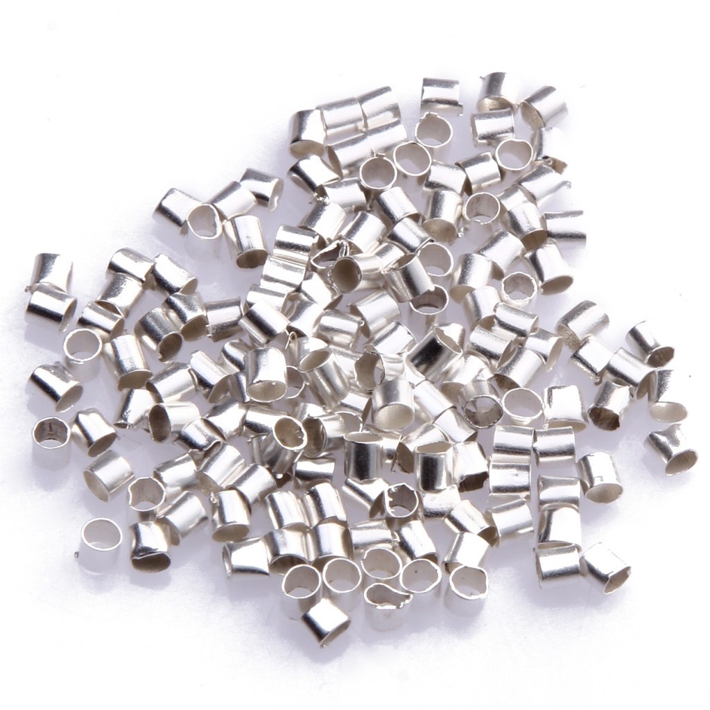 500 / 1000pcs Manik-Manik Bentuk Tabung Bahan Logam Warna Silver Ukuran 2mm Untuk Membuat Perhiasan