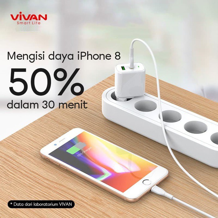 Charger Quick Charge VIVAN Power Boost Dual Port USB (QC3.0) &amp; Type-C (PD) 5A 45W - Garansi 1 Tahun