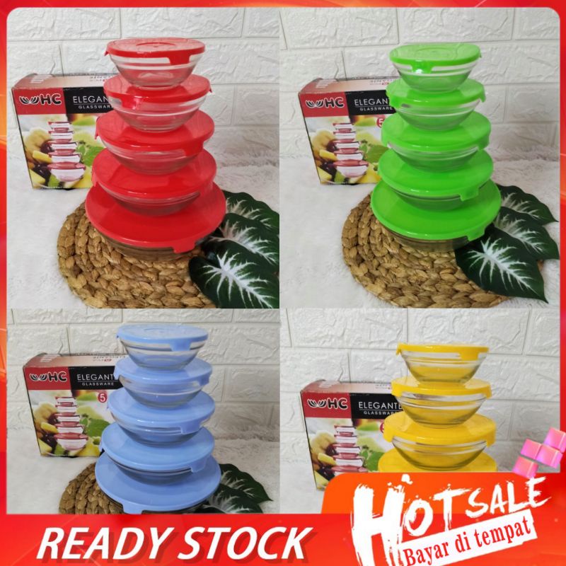 Set Mangkok Beranak 5pcs HC Elegante Mangkuk Murah Susun Bertingkat Serbaguna Dari Kaca Premium Untu