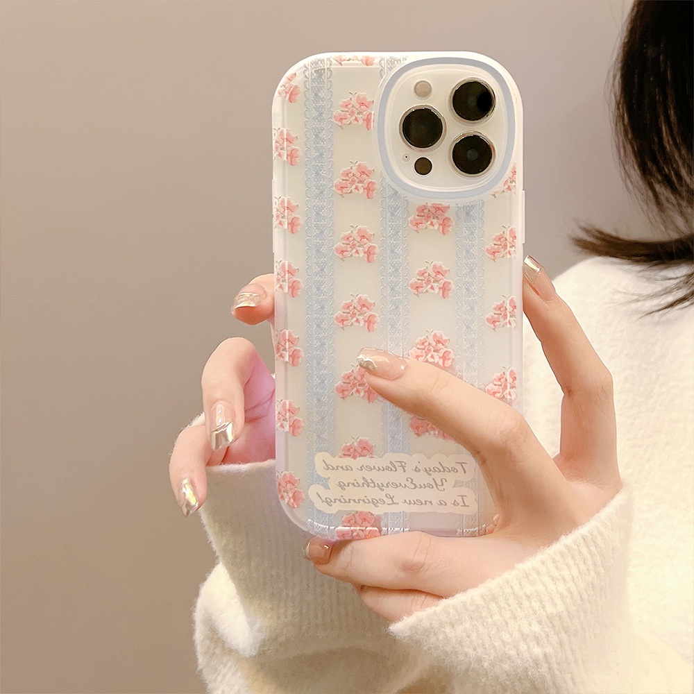 Soft Case Motif Print Bunga Aksen Renda Anti Sidik Jari Untuk Iphone 7 8 PLUS X XR XS 11 12 13 MINI PRO MAX SE 2020