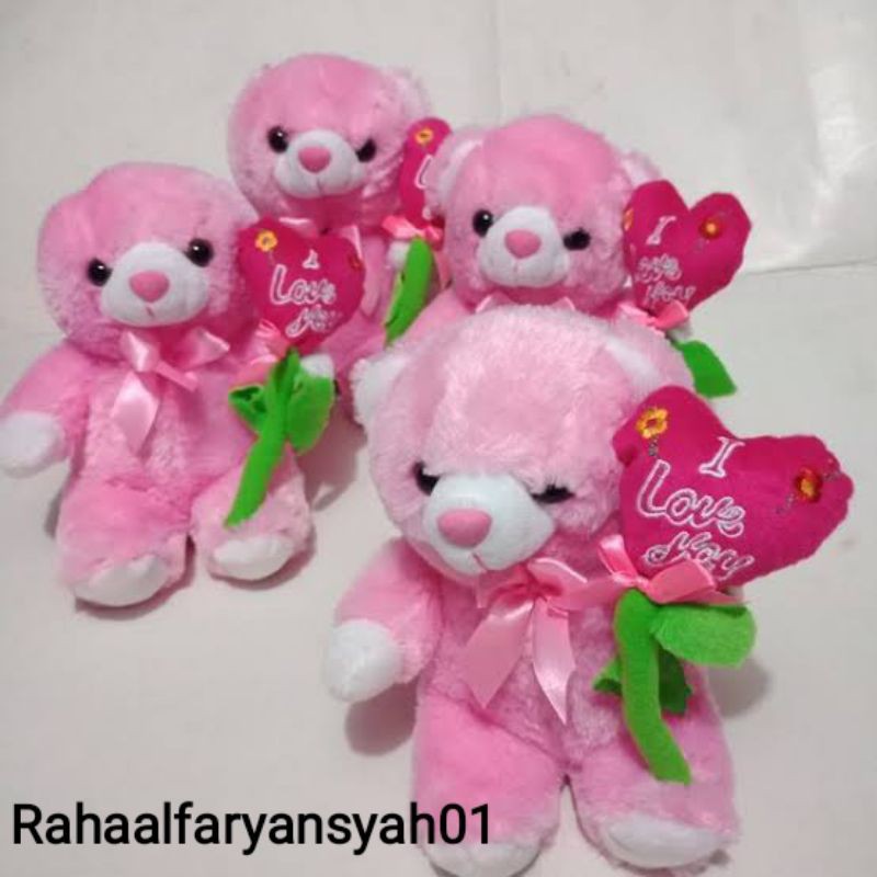 Boneka Teddy Bear Love Pink Tangkai Ukuran S