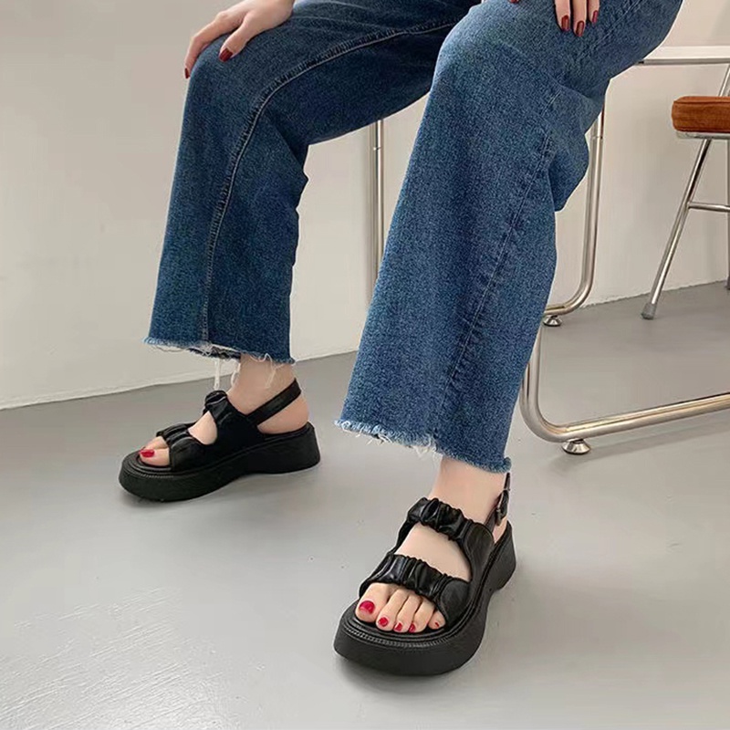 Sepatu Sandal Wanita Sandal Cewek Sandal Import Sandal Fahion Kuliah Strap Elastis Sole Tebal Fashion Modis Modern
