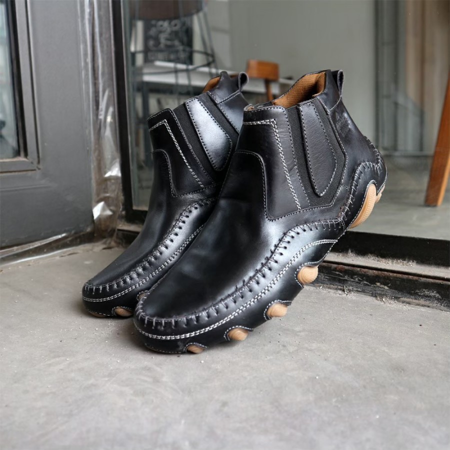 Sepatu Boots Zipper Pria Country Boots Arivo Original Leather Black