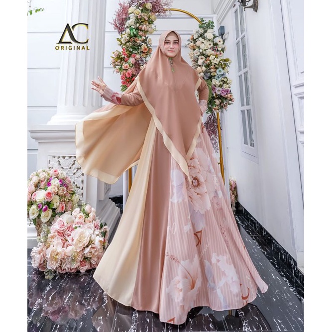 gamis shanza set hijab bahan Ceruti Armani prtinting d gital by AC original collection